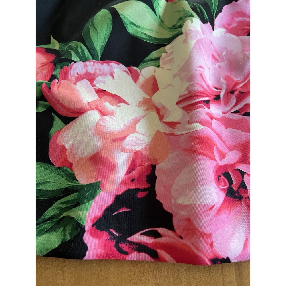 Vince Camuto Womens 8 Floral Scuba Fit Flare Dress Black Pink Sleeveless Party - Picture 2 of 9